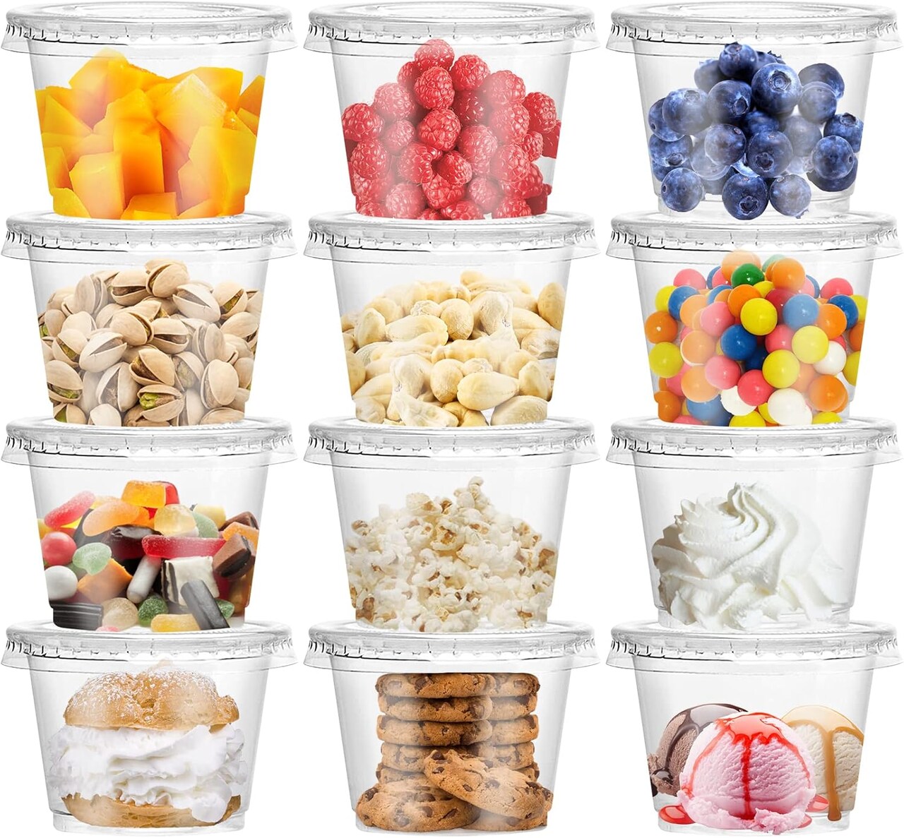 50 Pack 8 OZ Disposable Plastic Cups with Lids,Clear Portion Cups with Flat Lids,Disposable Clear Ice Cream Cups for Parfaits,Yogurt,Drink,Soups,Snacks,Salad,Fruit(With Holes)